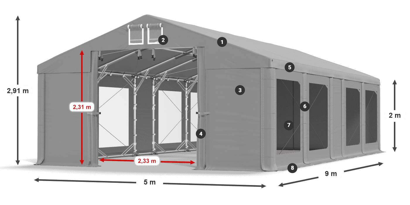 Krov: MS 580 PVC Zidovi: MS 580 PVC Legenda od 2 m