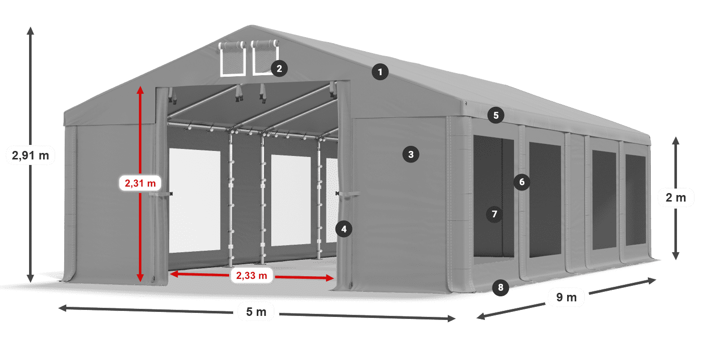 Krov: MS 580 PVC Zidovi: MS 580 PVC Legenda od 2 m