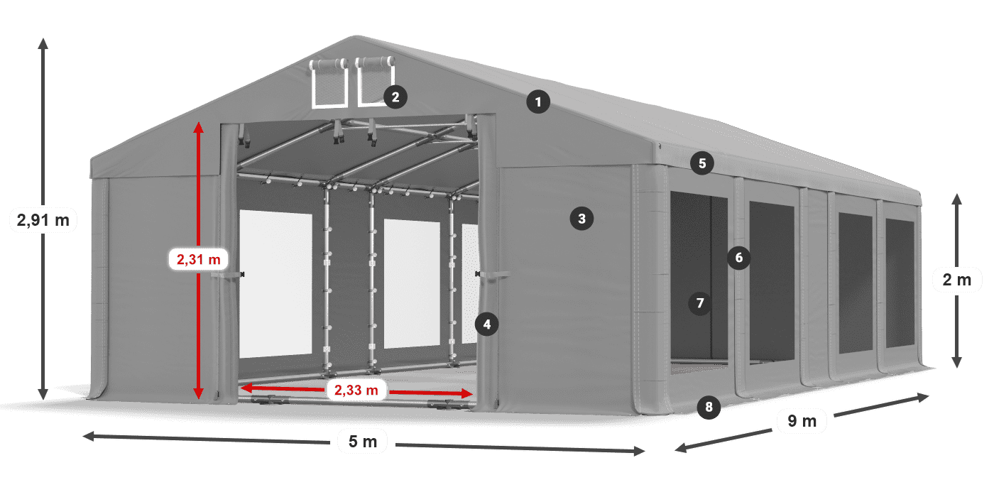 Krov: MS 580 PVC Zidovi: MS 580 PVC Legenda od 2 m