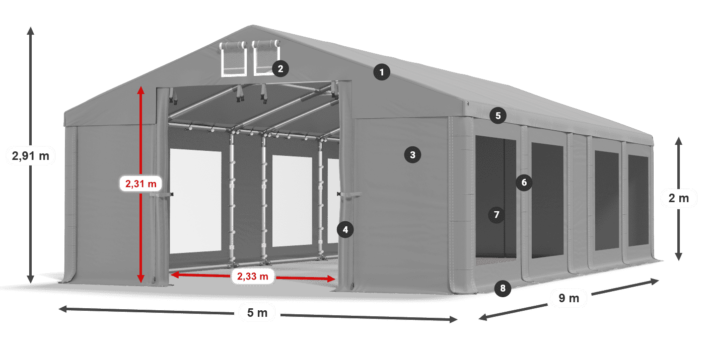 Krov: MS 580 PVC Zidovi: MS 580 PVC Legenda od 2 m