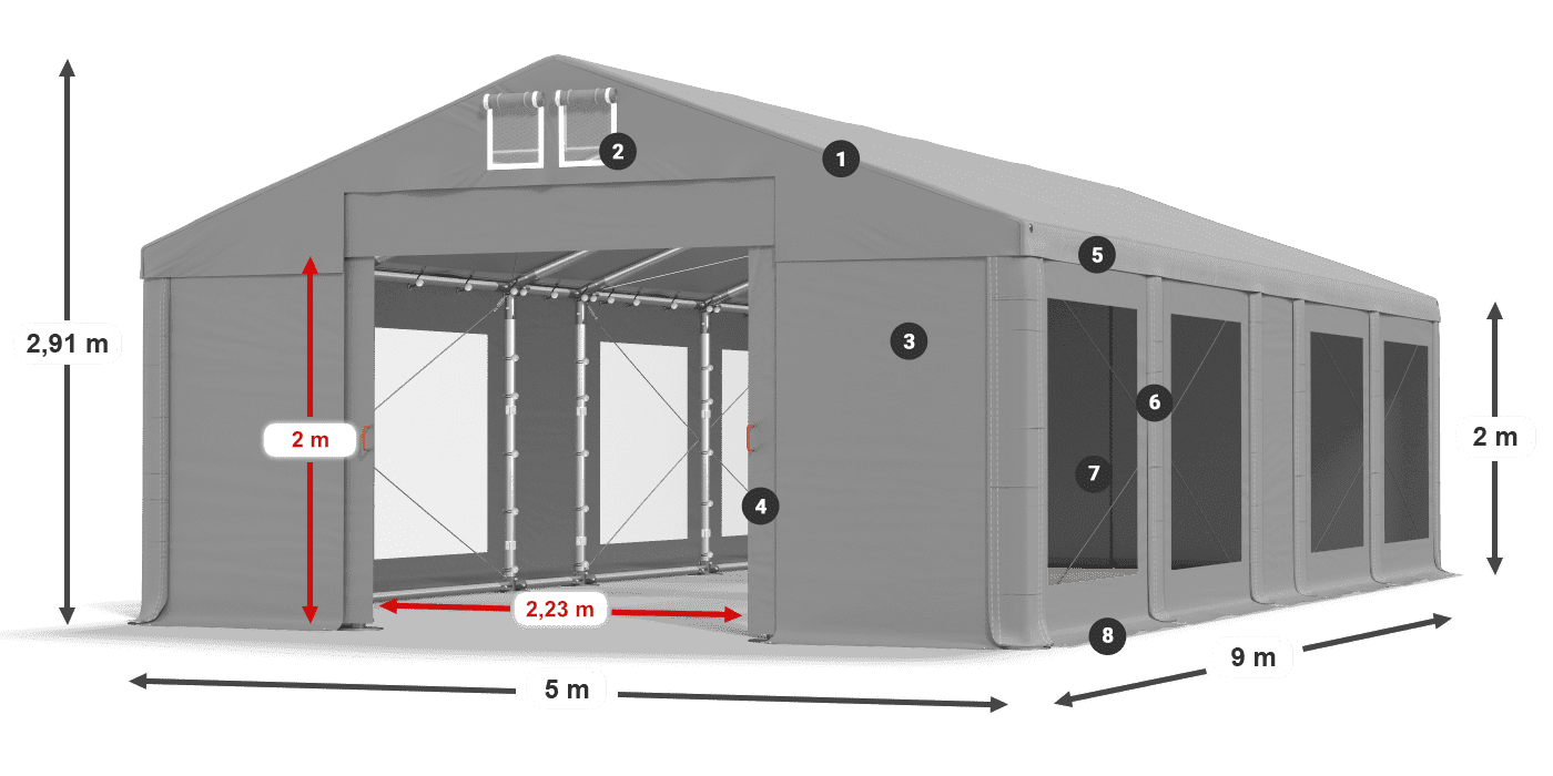 Krov: MS 580 PVC Zidovi: MS 580 PVC Legenda od 2 m