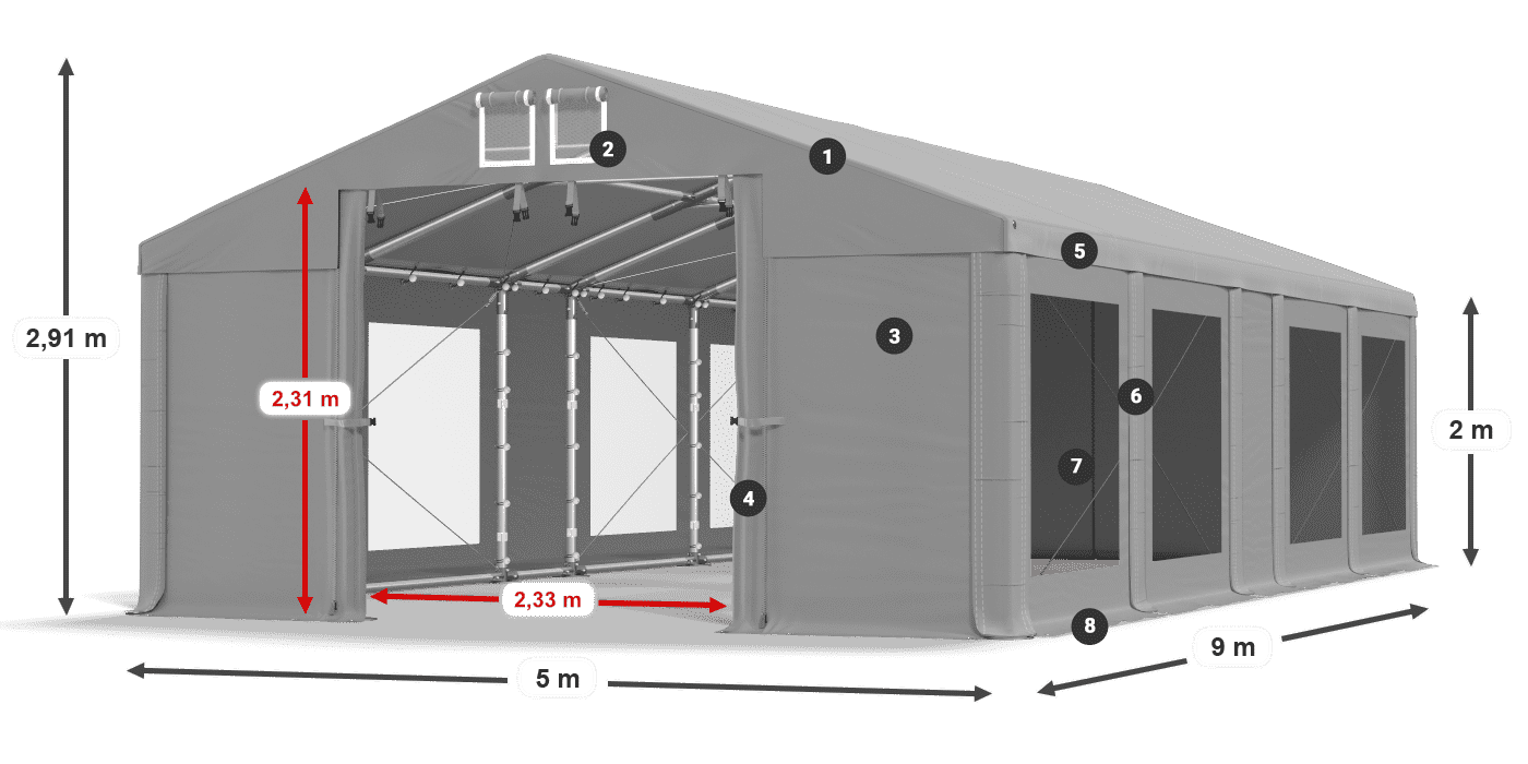 Krov: MS 580 PVC Zidovi: MS 580 PVC Legenda od 2 m