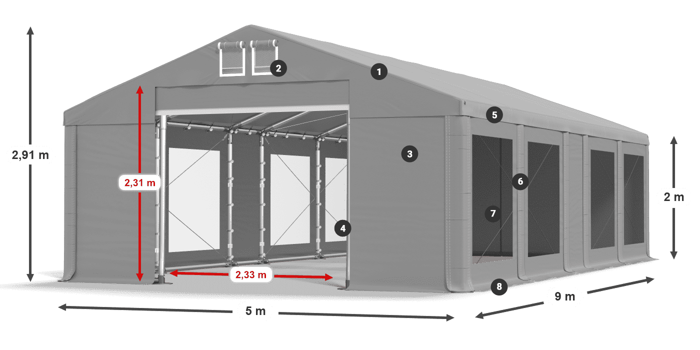 Krov: MS 580 PVC Zidovi: MS 580 PVC Legenda od 2 m