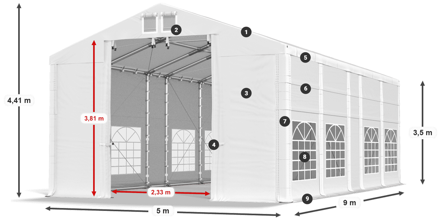 Krov: MS 580 PVC Zidovi: FR 620 PVC 3,5 m legenda