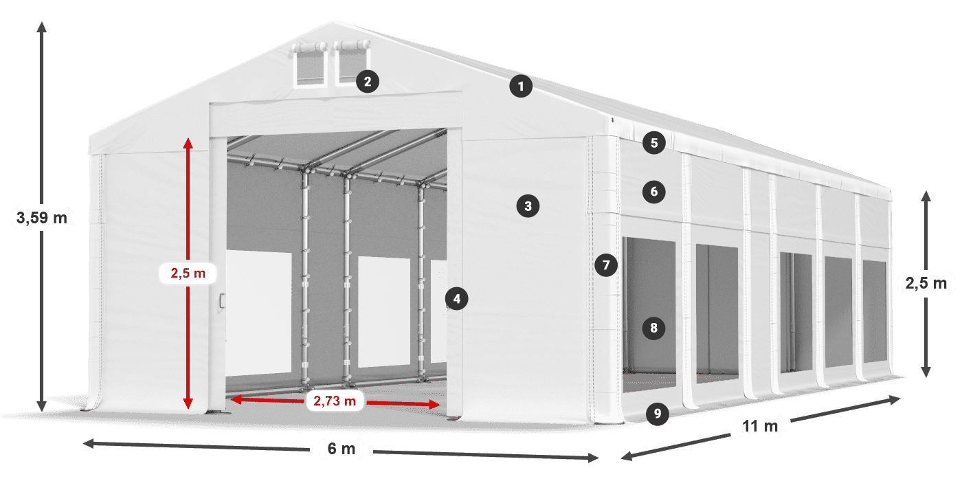 Krov: MS 580 PVC Zidovi: MS 580 PVC 2,5 m legenda