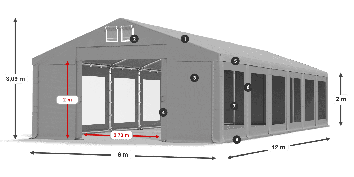 Krov: MS 580 PVC Zidovi: MS 580 PVC Legenda od 2 m