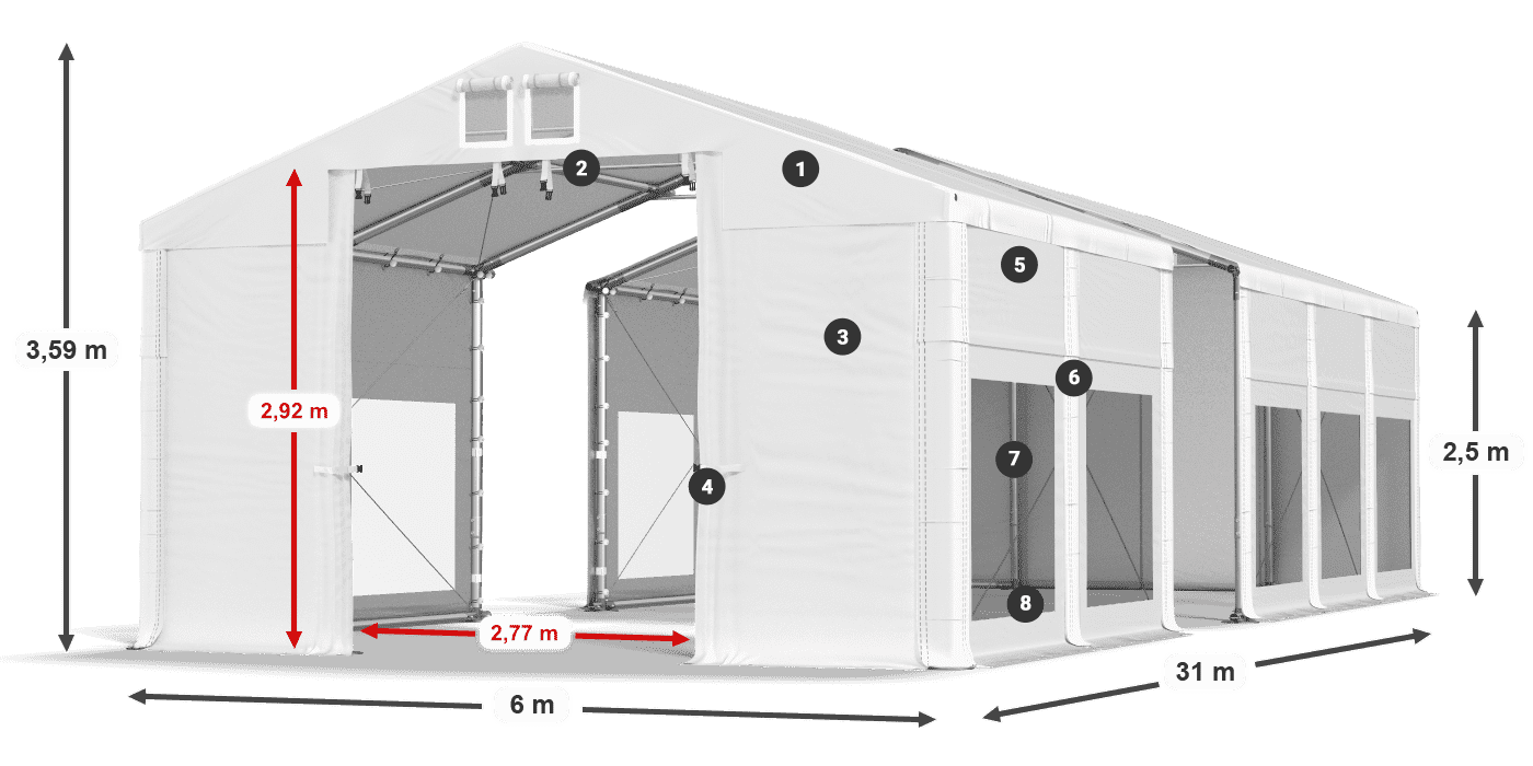 Krov: MS 580 PVC Zidovi: MS 580 PVC 2,5 m legenda