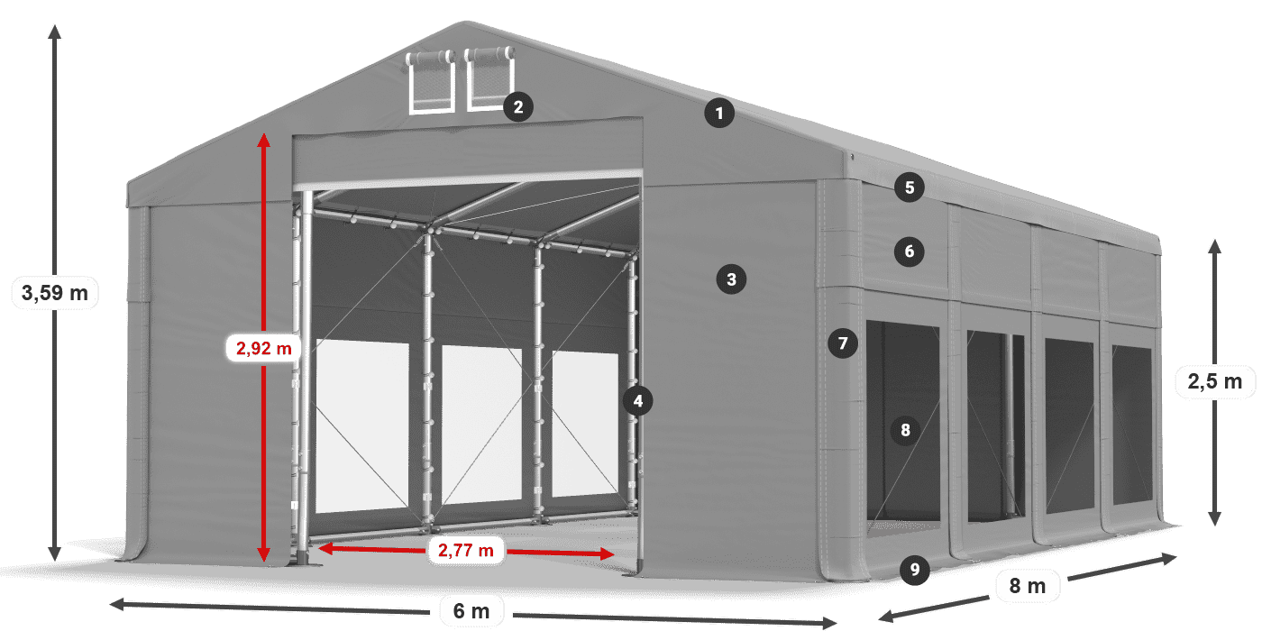 Krov: MS 580 PVC Zidovi: MS 580 PVC 2,5 m legenda
