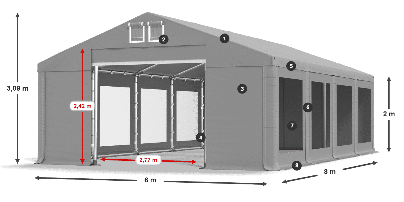 Krov: MS 580 PVC Zidovi: MS 580 PVC Legenda od 2 m