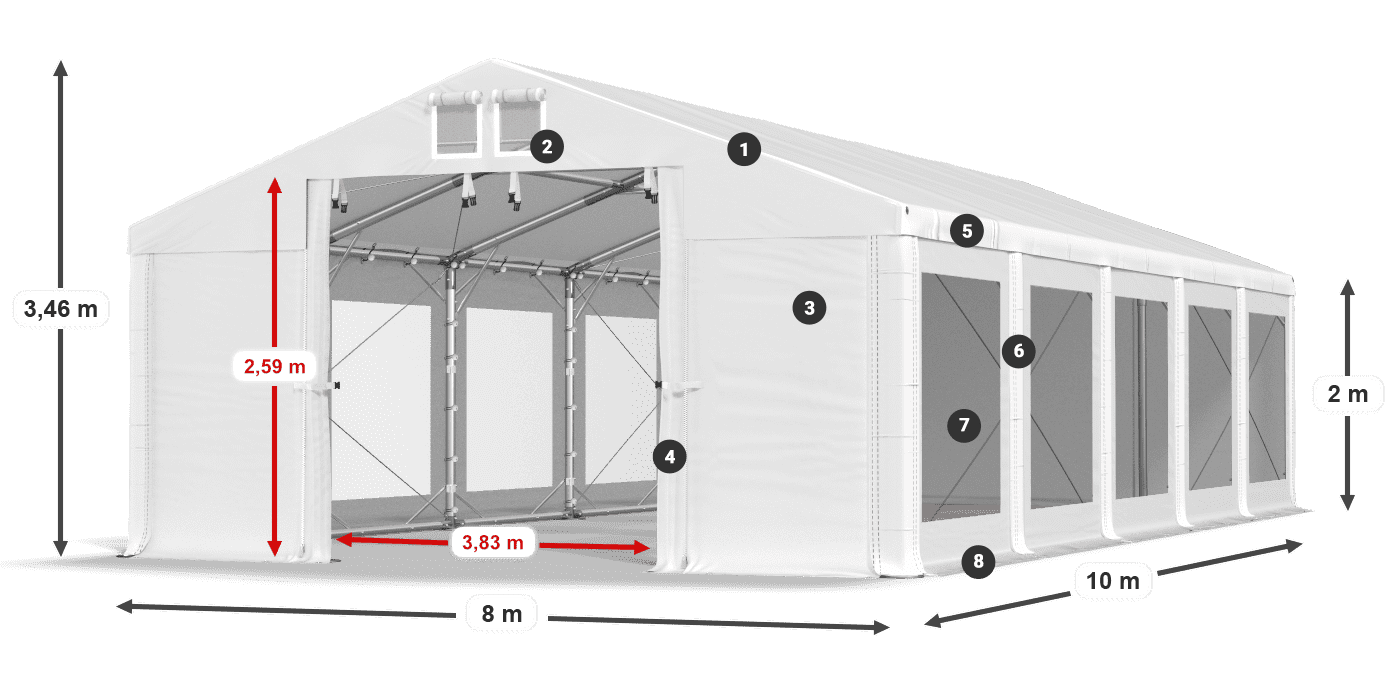 Krov: MS 580 PVC Zidovi: MS 580 PVC Legenda od 2 m