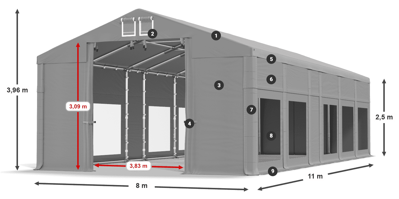 Krov: MS 580 PVC Zidovi: MS 580 PVC 2,5 m legenda