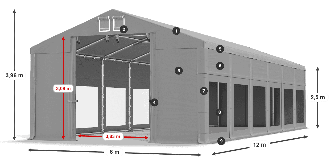 Krov: MS 580 PVC Zidovi: MS 580 PVC 2,5 m legenda