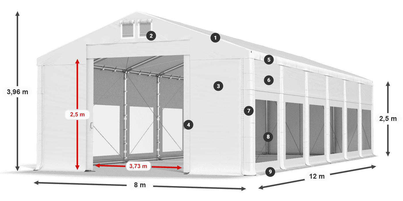 Krov: MS 580 PVC Zidovi: MS 580 PVC 2,5 m legenda