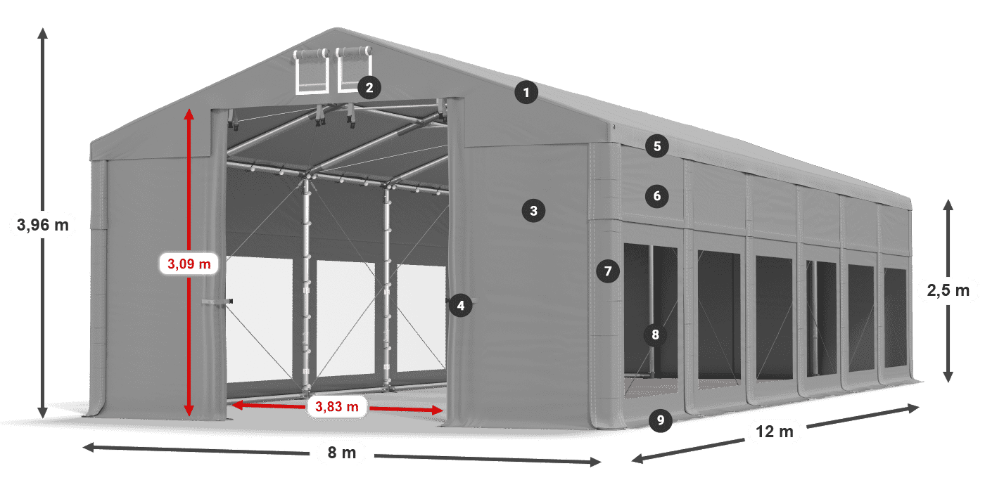 Krov: MS 580 PVC Zidovi: MS 580 PVC 2,5 m legenda