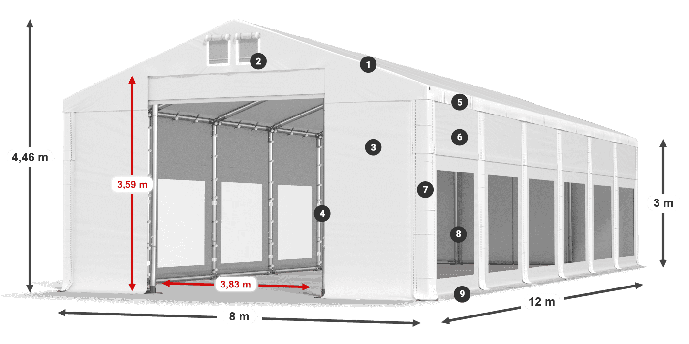 Krov: MS 580 PVC Zidovi: MS 580 PVC Legenda od 3 m