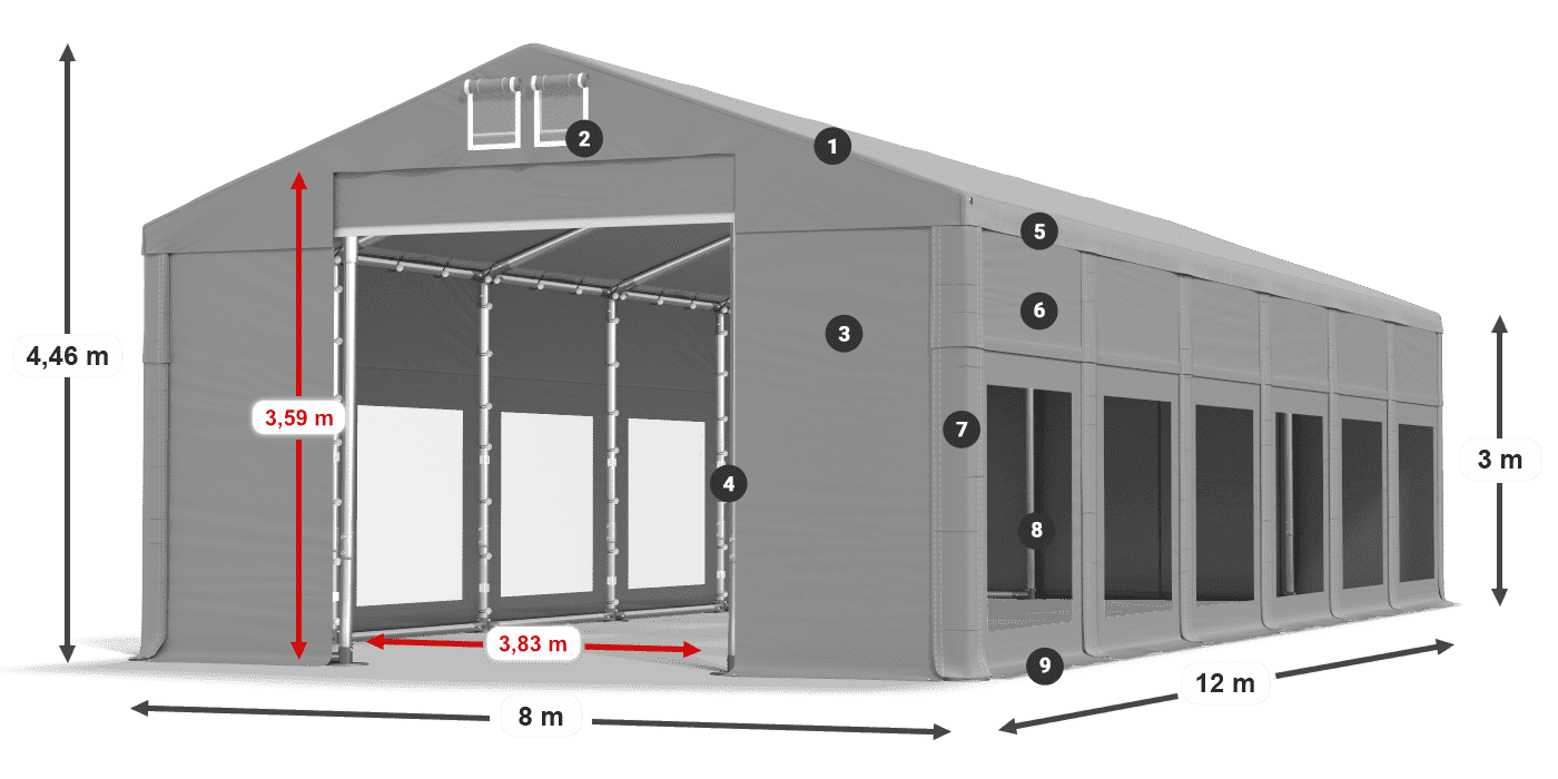 Krov: MS 580 PVC Zidovi: MS 580 PVC Legenda od 3 m