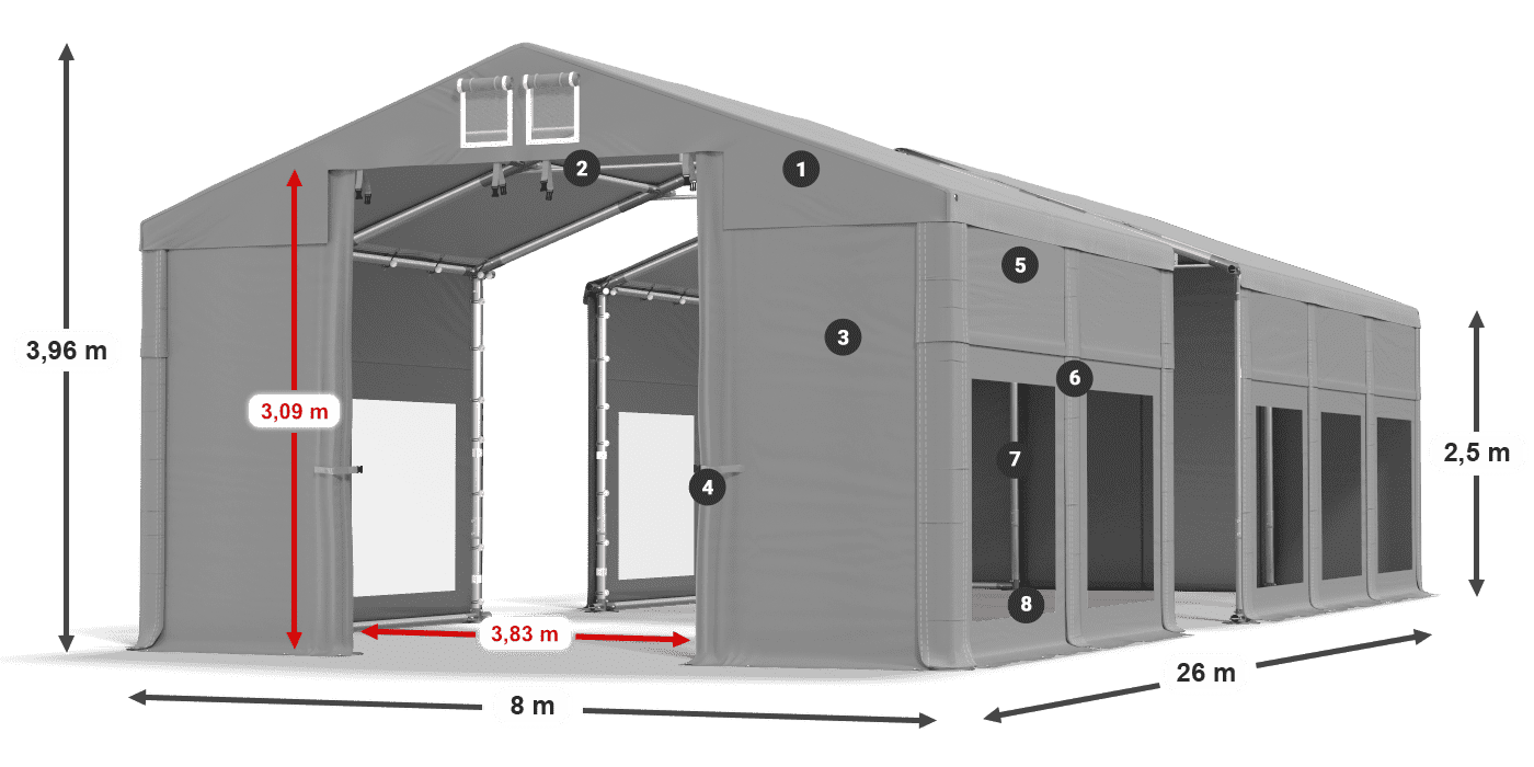 Krov: MS 580 PVC Zidovi: MS 580 PVC 2,5 m legenda