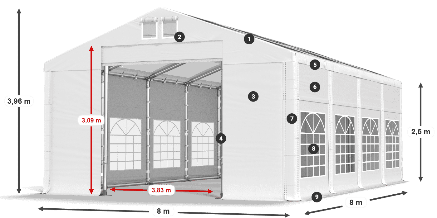 Krov: MS T 580 PVC Zidovi: FR 620 PVC Legenda od 2,5 m