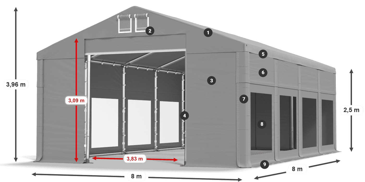 Krov: MS 580 PVC Zidovi: MS 580 PVC 2,5 m legenda