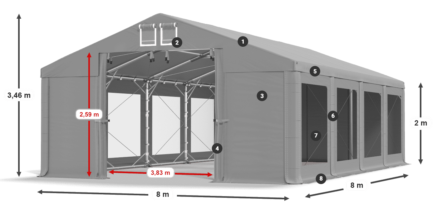 Krov: MS 580 PVC Zidovi: MS 580 PVC Legenda od 2 m