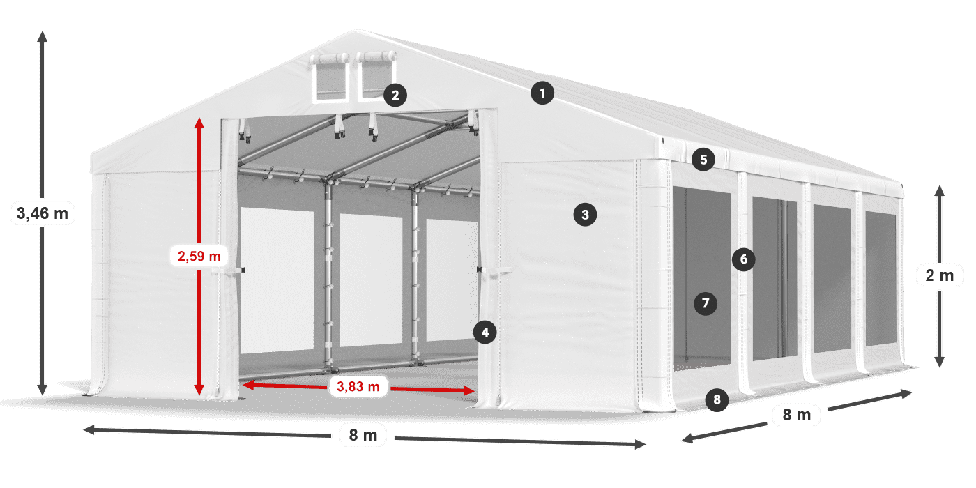 Krov: MS 580 PVC Zidovi: MS 580 PVC Legenda od 2 m