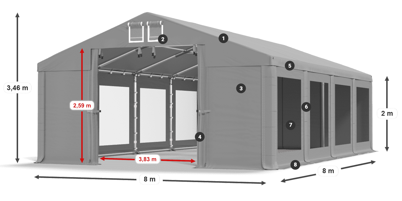 Krov: MS 580 PVC Zidovi: MS 580 PVC Legenda od 2 m