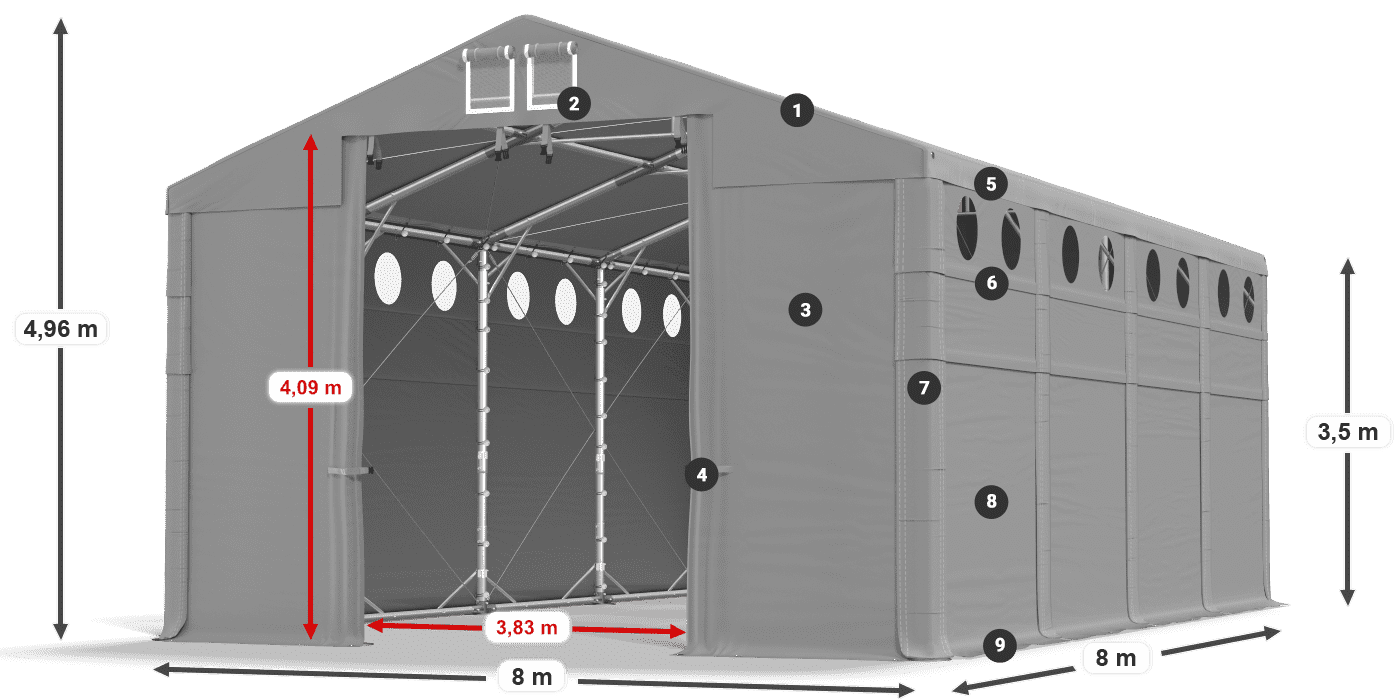 Krov: MS 580 PVC Zidovi: FR O 620 PVC 3,5 m legenda