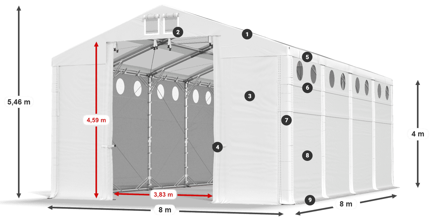 Krov: MS T 580 PVC Zidovi: MS O 580 PVC 4 m legenda